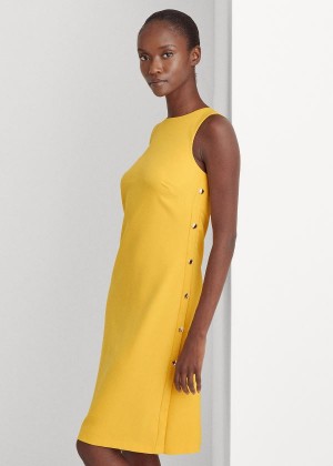 Sukienka Ralph Lauren Snap-Trim Crepe Shift Dress Damskie Żółte | EXHW1716