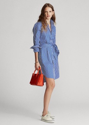 Sukienka Ralph Lauren Striped Cotton Shirtdress Damskie Niebieskie Białe | THJW9178