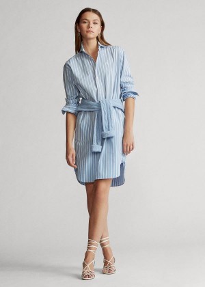 Sukienka Ralph Lauren Striped Cotton Shirtdress Damskie Głęboka Niebieskie Białe | TCXE8358