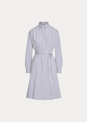 Sukienka Ralph Lauren Striped Cotton Shirtdress Damskie Białe Niebieskie | PZGT8811