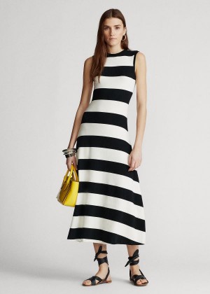 Sukienka Ralph Lauren Striped Sleeveless Dress Damskie Czarne Białe | ZGLI7090