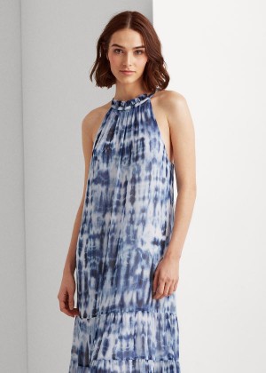 Sukienka Ralph Lauren Tie-Dye Georgette Maxidress Damskie Granatowe Niebieskie Kolorowe | MHHB8056