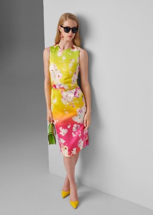 Sukienka Ralph Lauren Tuscon Floral Belted Dress Damskie Różowe Żółte Zielone | NWVS5900