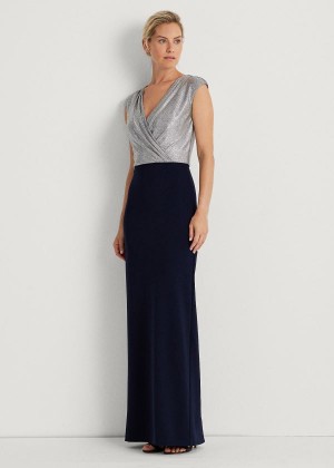 Sukienka Ralph Lauren Two-Tone Jersey Gown Damskie Granatowe Ciemny Szare Srebrne | KYBD5111