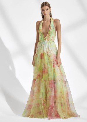 Sukienka Ralph Lauren Verona Floral Organza Dress Damskie Różowe Kolorowe | EZVE0418