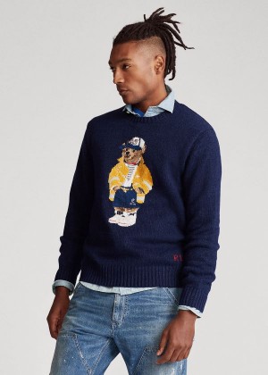 Swetry Ralph Lauren CP-93 Bear Sweater Męskie Granatowe | TMOA8170