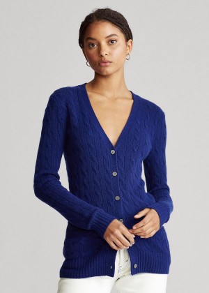 Swetry Ralph Lauren Cable-Knit Cashmere Cardigan Damskie Królewski Niebieski Niebieskie | KNCD4187