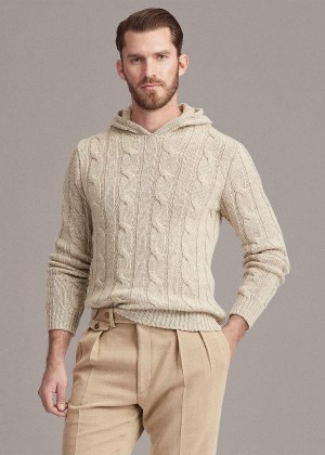 Swetry Ralph Lauren Cable-Knit Cashmere Hoodie Męskie Beżowe | AARK7660