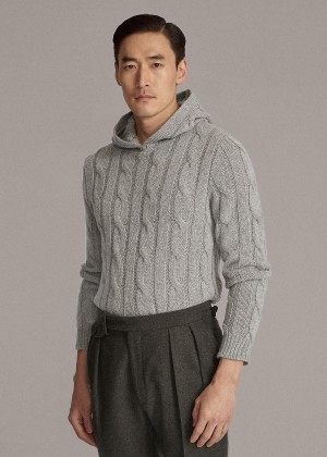 Swetry Ralph Lauren Cable-Knit Cashmere Hoodie Męskie Głęboka Szare | JWOI6936