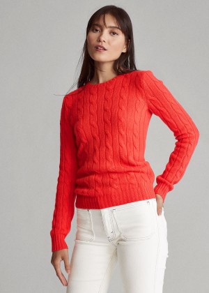 Swetry Ralph Lauren Cable-Knit Cashmere Sweater Damskie Głęboka Czerwone | JYQE1819