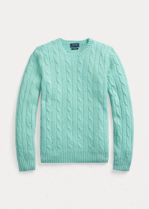 Swetry Ralph Lauren Cable-Knit Cashmere Sweater Damskie Turkusowe | DXYQ2685