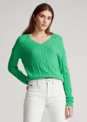 Swetry Ralph Lauren Cable-Knit Cashmere Sweater Damskie Zielone | WJVB0271