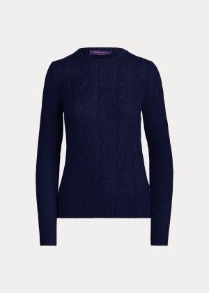 Swetry Ralph Lauren Cable-Knit Cashmere Sweater Damskie Granatowe | ZKAG0076