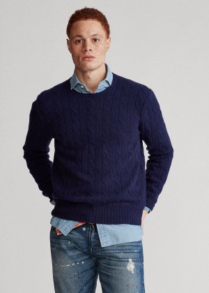 Swetry Ralph Lauren Cable-Knit Cashmere Sweater Męskie Głęboka Granatowe | APVY5289