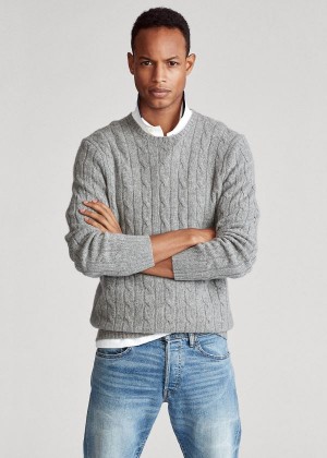 Swetry Ralph Lauren Cable-Knit Cashmere Sweater Męskie Szare | GYUF6091