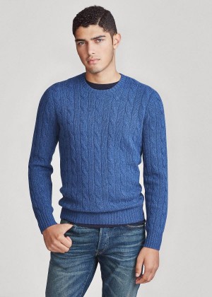 Swetry Ralph Lauren Cable-Knit Cashmere Sweater Męskie Granatowe | SIIK4477