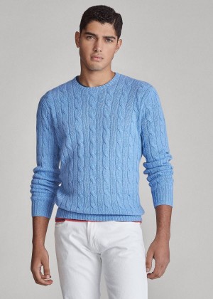 Swetry Ralph Lauren Cable-Knit Cashmere Sweater Męskie Królewski Niebieski Niebieskie | ZUYM3302