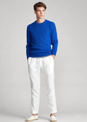 Swetry Ralph Lauren Cable-Knit Cashmere Sweater Męskie Jasny Królewski Niebieski Niebieskie | GISO5069