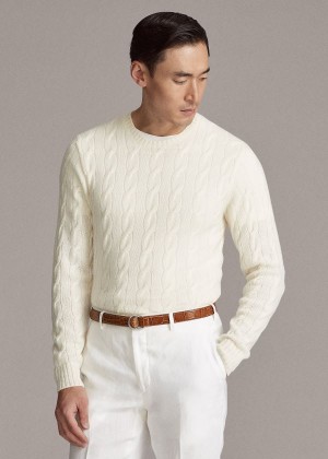 Swetry Ralph Lauren Cable-Knit Cashmere Sweater Męskie Kremowe | RQUI2117