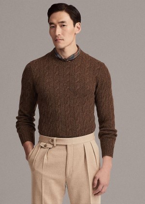 Swetry Ralph Lauren Cable-Knit Cashmere Sweater Męskie Brązowe | KOXK2322