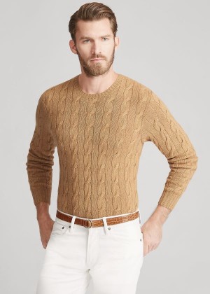 Swetry Ralph Lauren Cable-Knit Cashmere Sweater Męskie Brązowe | ZTFT4496