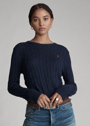 Swetry Ralph Lauren Cable-Knit Cotton Sweater Damskie Granatowe | TFKD9384