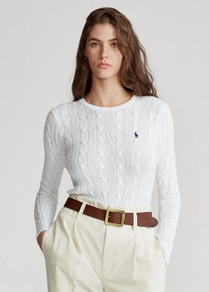 Swetry Ralph Lauren Cable-Knit Cotton Sweater Damskie Białe | BVQQ2690