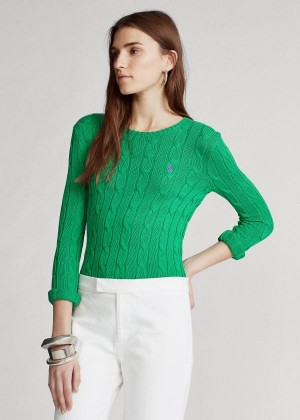 Swetry Ralph Lauren Cable-Knit Cotton Sweater Damskie Zielone | FHDQ8795