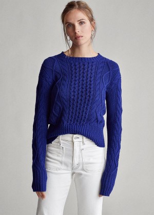 Swetry Ralph Lauren Cable-Knit Cotton Sweater Damskie Królewski Niebieski Niebieskie | OYEW3972