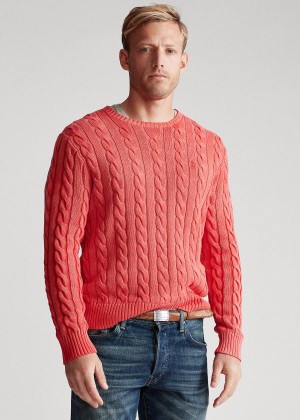 Swetry Ralph Lauren Cable-Knit Cotton Sweater Męskie Koralowe | PXZC6122