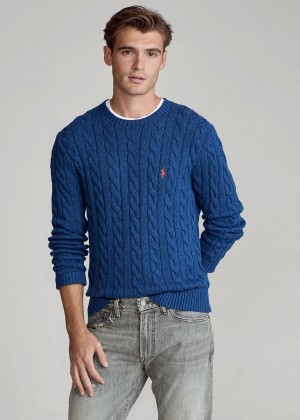 Swetry Ralph Lauren Cable-Knit Cotton Sweater Męskie Granatowe | RICN7763