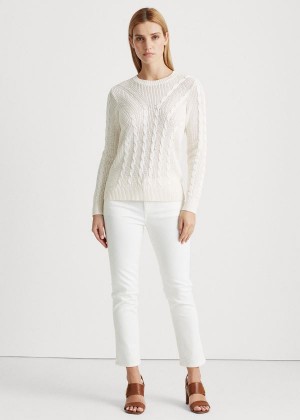 Swetry Ralph Lauren Cable-Knit Crewneck Sweater Damskie Kremowe | RGEY2109