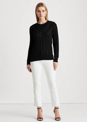 Swetry Ralph Lauren Cable-Knit Crewneck Sweater Damskie Czarne | CEDY3688