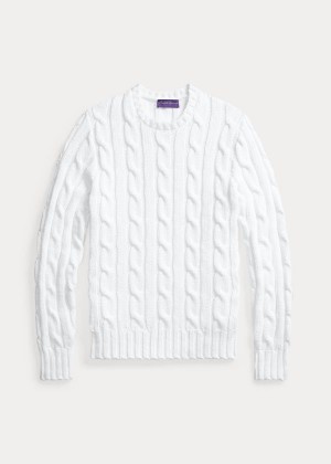 Swetry Ralph Lauren Cable Cotton-Blend Sweater Męskie Białe | SVAQ2078