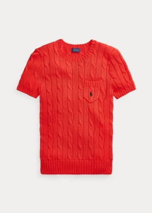 Swetry Ralph Lauren Cable Short-Sleeve Sweater Damskie Czerwone | ZSWQ6605