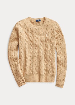 Swetry Ralph Lauren Cable Wool Crewneck Sweater Damskie Brązowe | EOMW1004