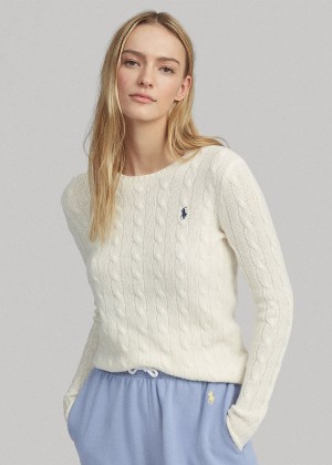 Swetry Ralph Lauren Cable Wool Crewneck Sweater Damskie Kremowe | PFEW7457