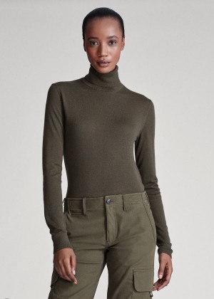 Swetry Ralph Lauren Cashmere Turtleneck Sweater Damskie Oliwkowe | POWD1332