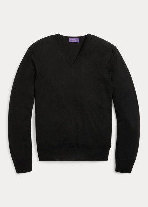 Swetry Ralph Lauren Cashmere V-Neck Sweater Męskie Czarne | EEGL2086