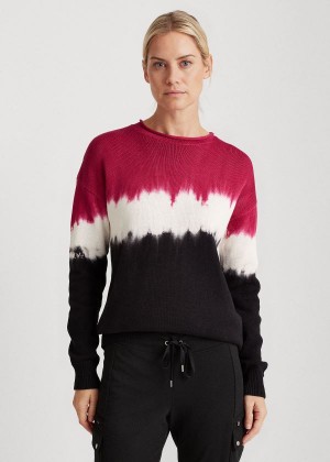 Swetry Ralph Lauren Color-Blocked Cotton Sweater Damskie Głęboka Fuksja Kolorowe | SSVH9221