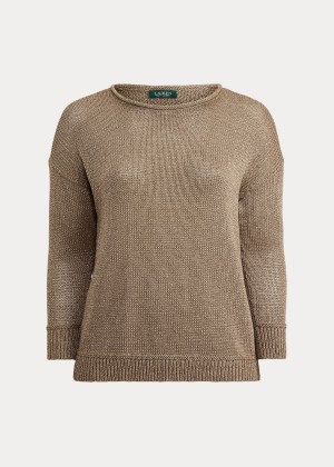 Swetry Ralph Lauren Cotton-Blend Sweater Damskie Złote | ZVWB6078