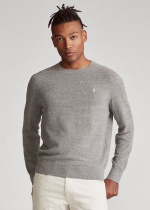 Swetry Ralph Lauren Cotton-Linen Crewneck Sweater Męskie Szare | JZSC4681