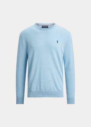 Swetry Ralph Lauren Cotton Crewneck Sweater Męskie Niebieskie | EPTY3396