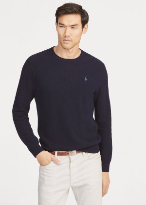 Swetry Ralph Lauren Cotton Crewneck Sweater Męskie Granatowe | ABAP4598