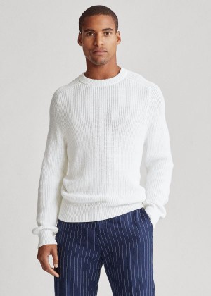 Swetry Ralph Lauren Cotton Crewneck Sweater Męskie Białe | ZHEV9515