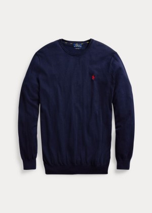 Swetry Ralph Lauren Cotton Crewneck Sweater Męskie Granatowe | ZDFO8754