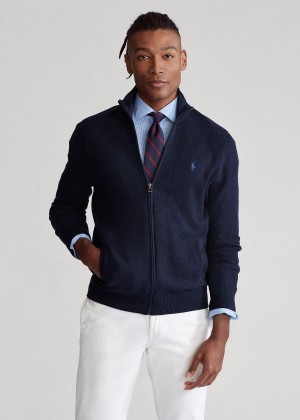 Swetry Ralph Lauren Cotton Full-Zip Sweater Męskie Granatowe | VWDD2312