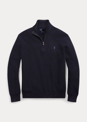 Swetry Ralph Lauren Cotton Half-Zip Sweater Męskie Granatowe | HPZW8886