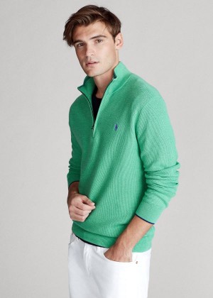 Swetry Ralph Lauren Cotton Half-Zip Sweater Męskie Zielone | CILE1579