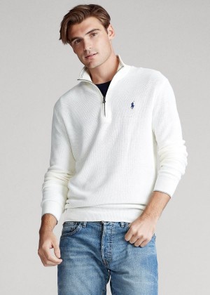 Swetry Ralph Lauren Cotton Half-Zip Sweater Męskie Białe | ZBXD0058